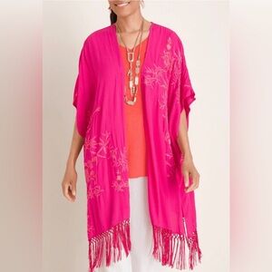 Chico's NWT Floral Embroidered
Berry Pink Ruana Wrap One Size Spring